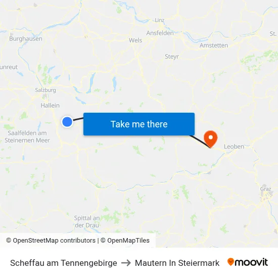 Scheffau am Tennengebirge to Mautern In Steiermark map