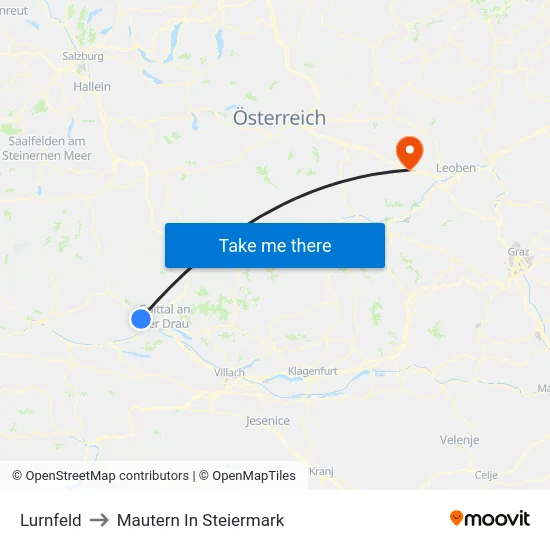 Lurnfeld to Mautern In Steiermark map