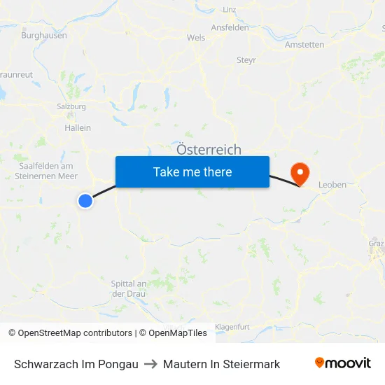 Schwarzach Im Pongau to Mautern In Steiermark map