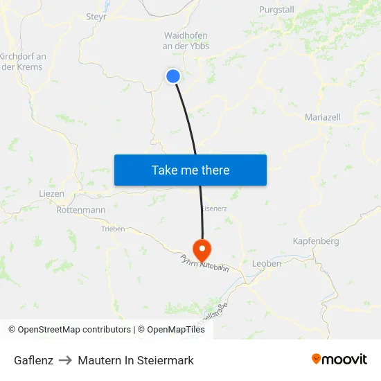Gaflenz to Mautern In Steiermark map