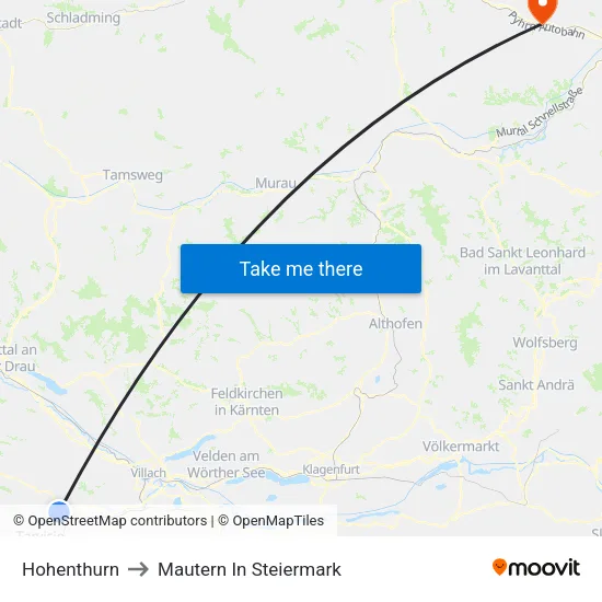 Hohenthurn to Mautern In Steiermark map