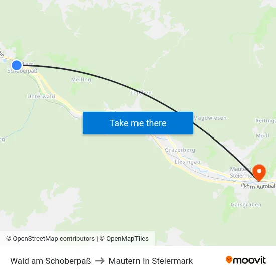 Wald am Schoberpaß to Mautern In Steiermark map