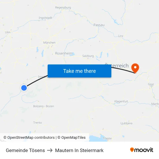 Gemeinde Tösens to Mautern In Steiermark map