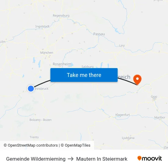 Gemeinde Wildermieming to Mautern In Steiermark map