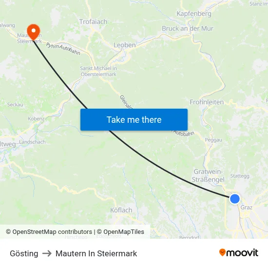 Gösting to Mautern In Steiermark map