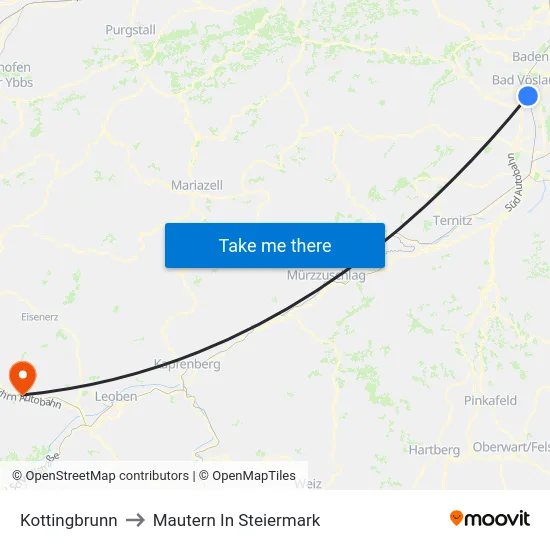 Kottingbrunn to Mautern In Steiermark map