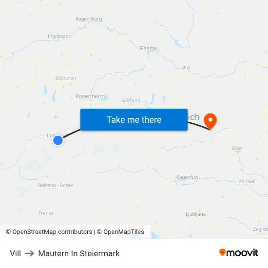 Vill to Mautern In Steiermark map