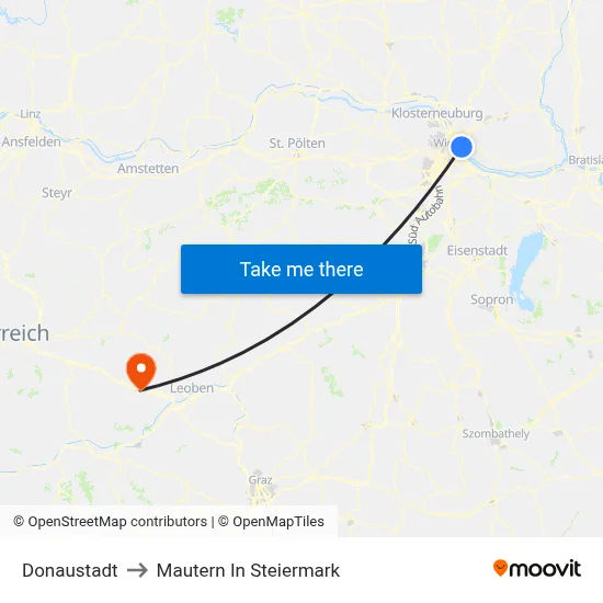 Donaustadt to Mautern In Steiermark map