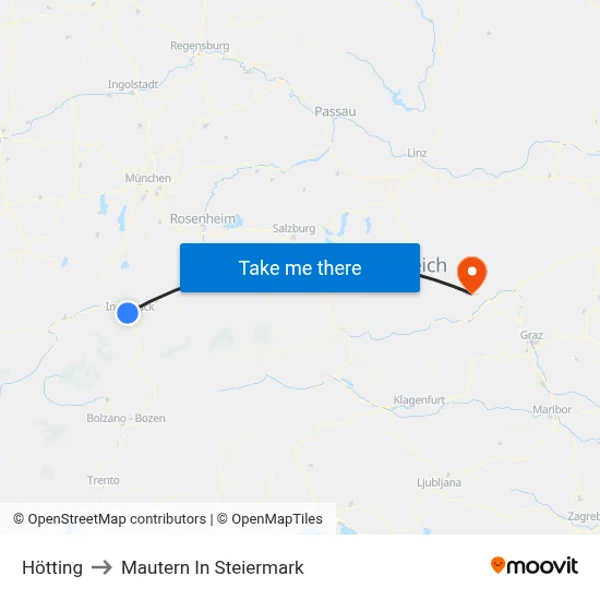 Hötting to Mautern In Steiermark map