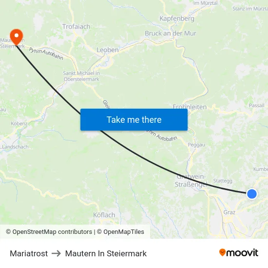 Mariatrost to Mautern In Steiermark map