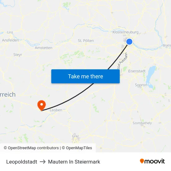 Leopoldstadt to Mautern In Steiermark map
