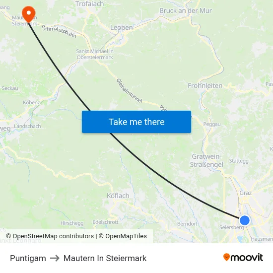 Puntigam to Mautern In Steiermark map