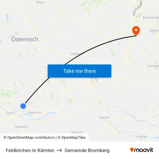 Feldkirchen In Kärnten to Gemeinde Bromberg map