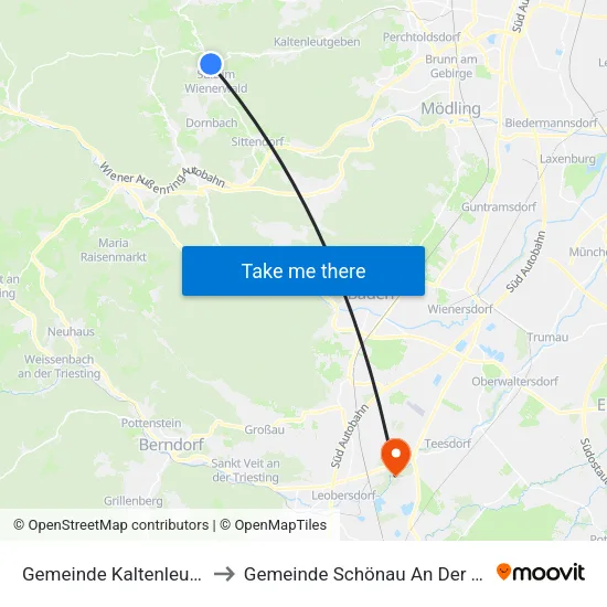 Gemeinde Kaltenleutgeben to Gemeinde Schönau An Der Triesting map