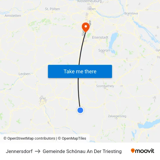 Jennersdorf to Gemeinde Schönau An Der Triesting map
