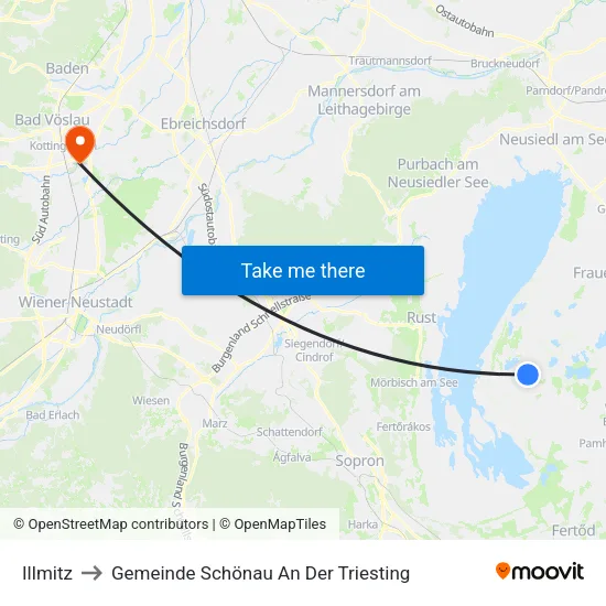 Illmitz to Gemeinde Schönau An Der Triesting map