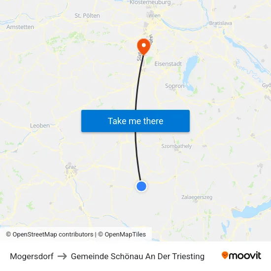 Mogersdorf to Gemeinde Schönau An Der Triesting map