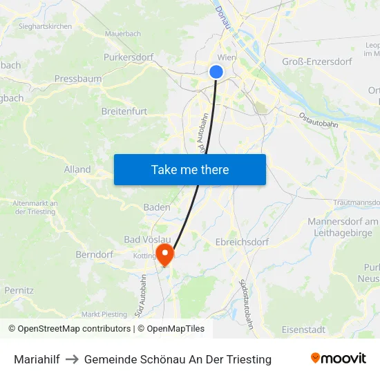 Mariahilf to Gemeinde Schönau An Der Triesting map
