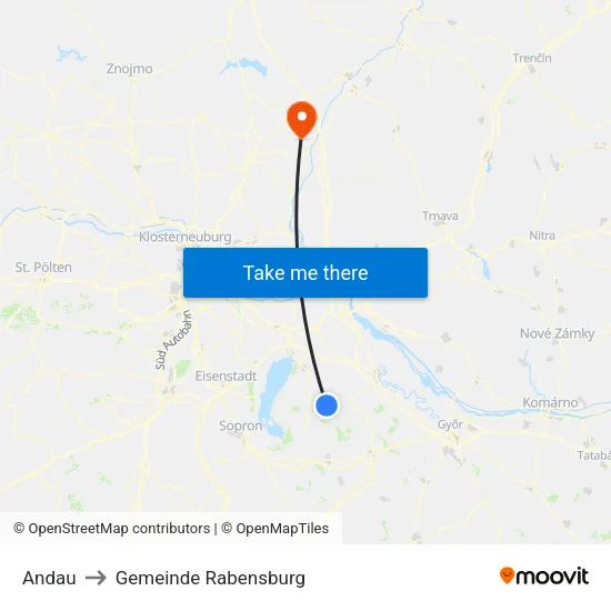 Andau to Gemeinde Rabensburg map