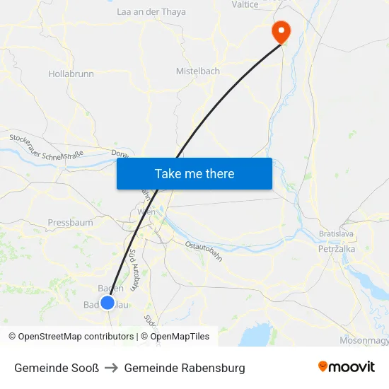 Gemeinde Sooß to Gemeinde Rabensburg map