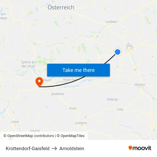 Krottendorf-Gaisfeld to Arnoldstein map