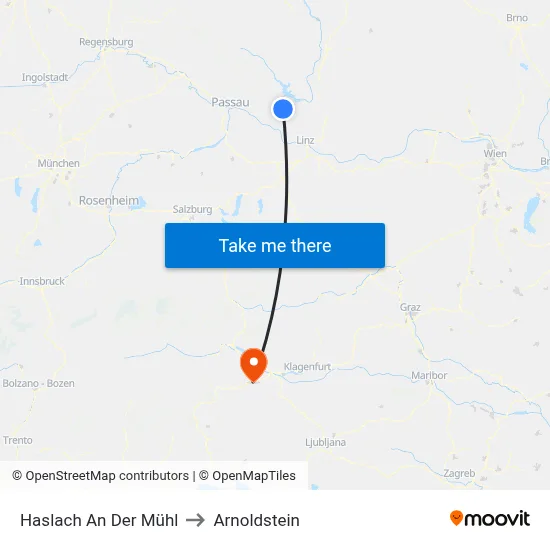 Haslach An Der Mühl to Arnoldstein map