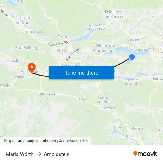 Maria Wörth to Arnoldstein map