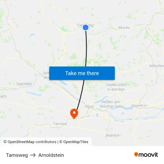 Tamsweg to Arnoldstein map