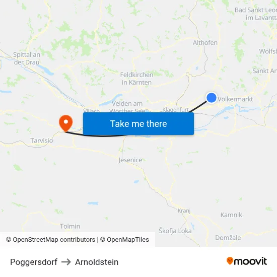 Poggersdorf to Arnoldstein map