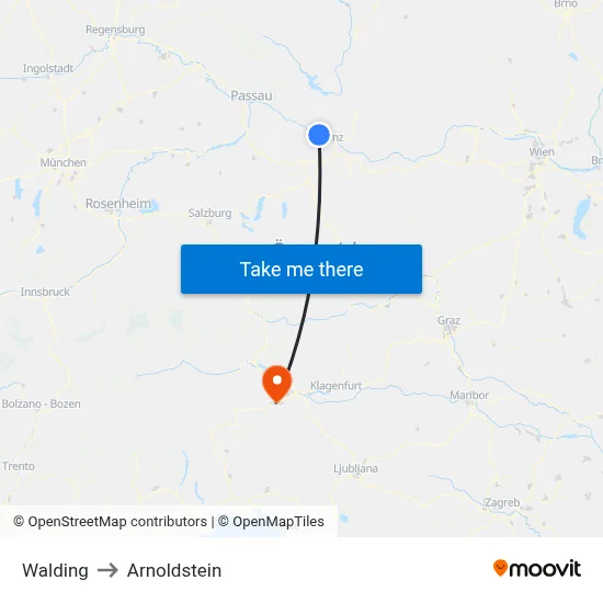 Walding to Arnoldstein map
