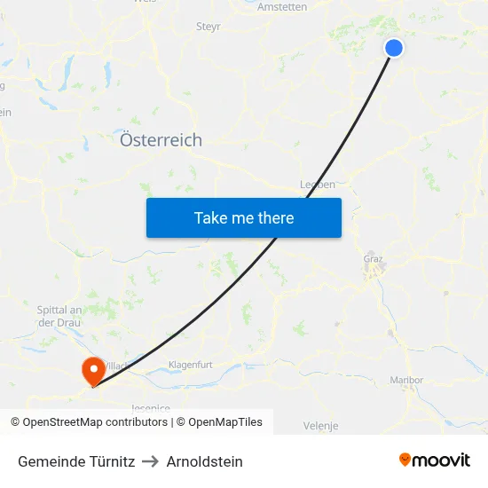 Gemeinde Türnitz to Arnoldstein map