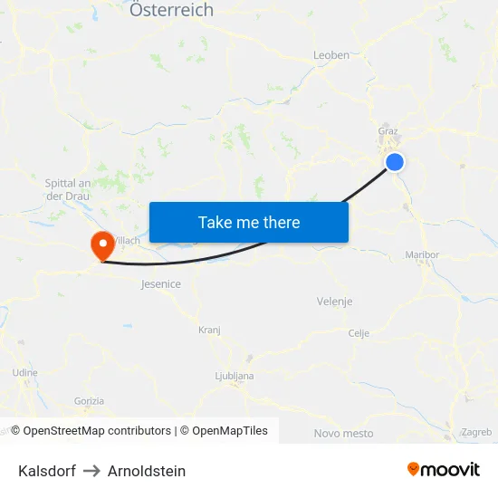 Kalsdorf to Arnoldstein map