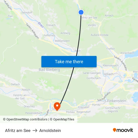 Afritz am See to Arnoldstein map