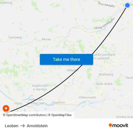 Leoben to Arnoldstein map