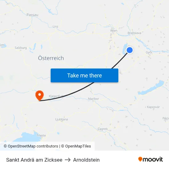 Sankt Andrä am Zicksee to Arnoldstein map