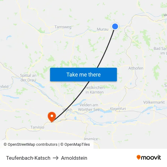 Teufenbach-Katsch to Arnoldstein map