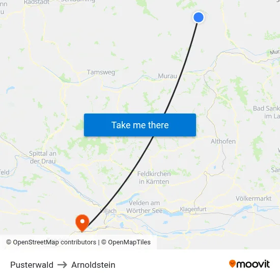 Pusterwald to Arnoldstein map
