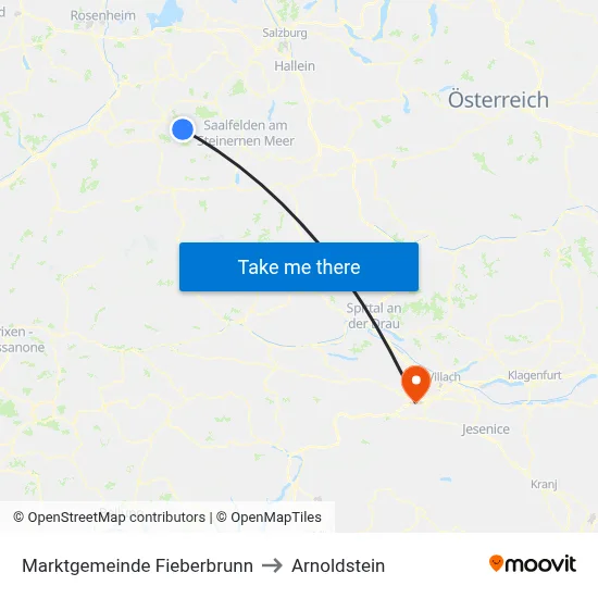 Marktgemeinde Fieberbrunn to Arnoldstein map