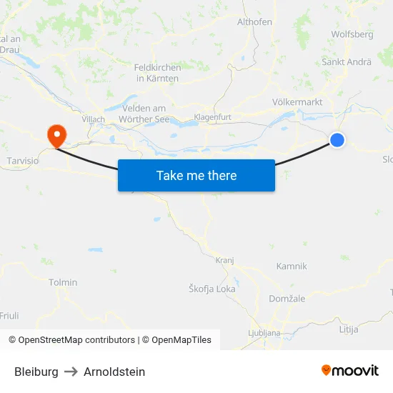 Bleiburg to Arnoldstein map