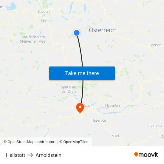 Hallstatt to Arnoldstein map