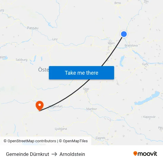Gemeinde Dürnkrut to Arnoldstein map
