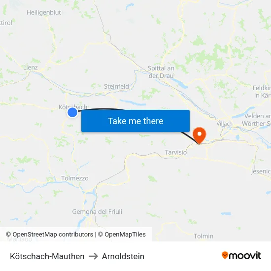 Kötschach-Mauthen to Arnoldstein map
