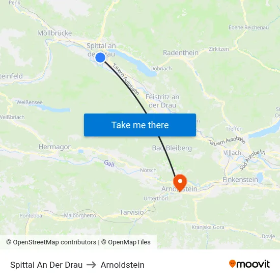 Spittal An Der Drau to Arnoldstein map