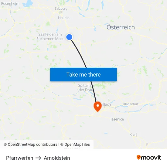 Pfarrwerfen to Arnoldstein map