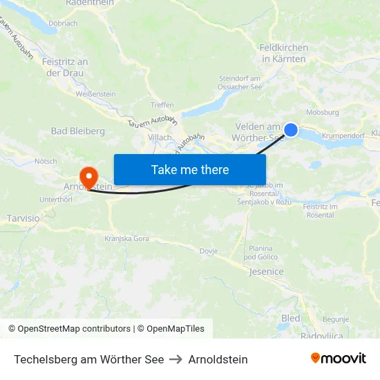 Techelsberg am Wörther See to Arnoldstein map
