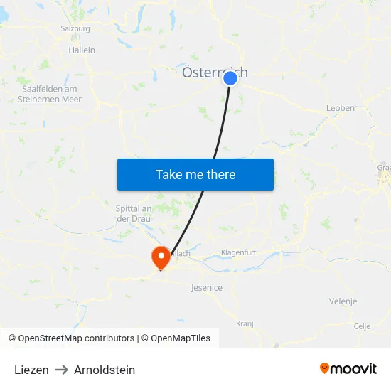 Liezen to Arnoldstein map
