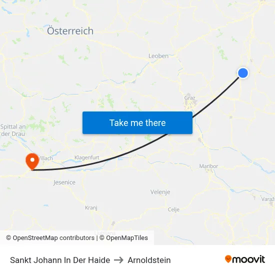 Sankt Johann In Der Haide to Arnoldstein map