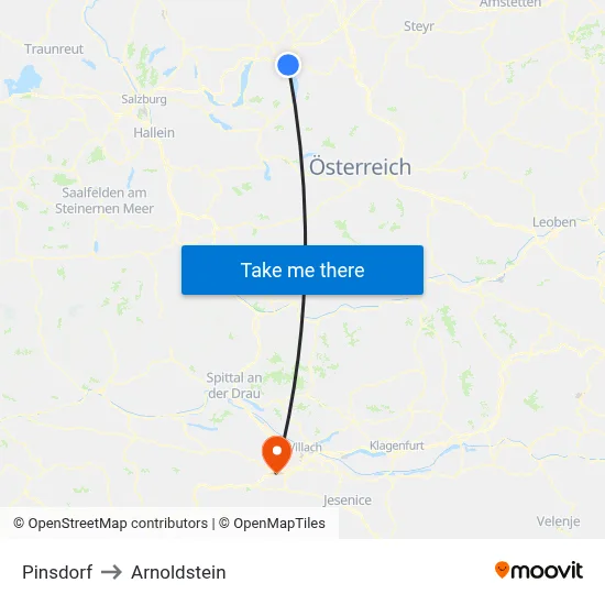 Pinsdorf to Arnoldstein map