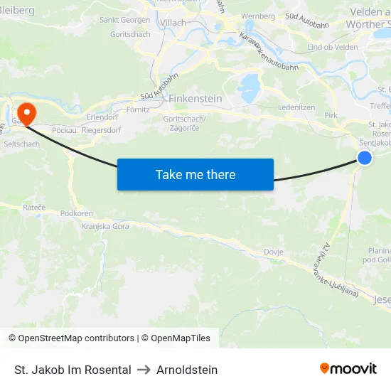St. Jakob Im Rosental to Arnoldstein map