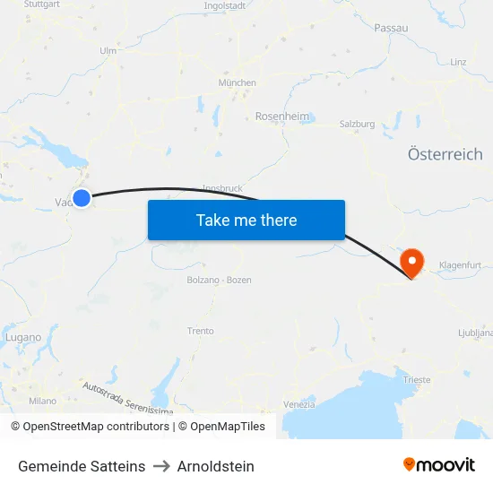 Gemeinde Satteins to Arnoldstein map